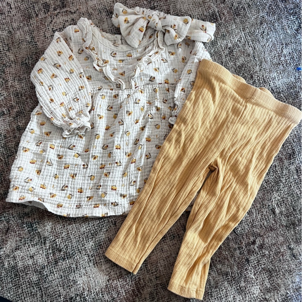 Rabbit Bear Adorable Floral Baby Outfit with Bow 12 Months
